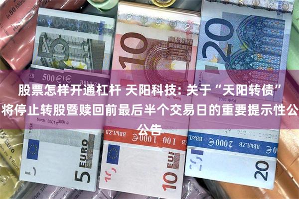 股票怎样开通杠杆 天阳科技: 关于“天阳转债”即将停止转股暨赎回前最后半个交易日的重要提示性公告