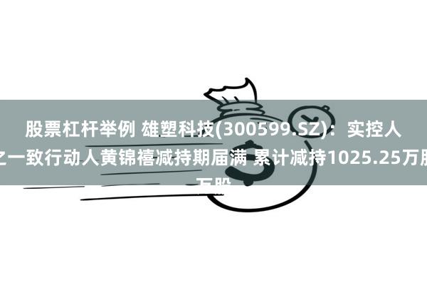 股票杠杆举例 雄塑科技(300599.SZ)：实控人之一致行动人黄锦禧减持期届满 累计减持1025.25万股